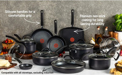 Ultimate Hard Anodized Nonstick Cookware Set 17 Piece Oven Safe 400F, Lid Safe 350F Pots and Pans, Dishwasher Safe Black