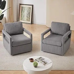 Accent Chairs for Living Room Set of 2 - Upholstered 360° Swivel Accent Chair with Track Arms, Swivel Barrel Chair Arm Club Chai