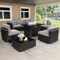 Patio Furniture Set  Fire Pit Table, Outdoor Sectional Wicker Conversation Sofa Sets  patio furniture  patio furniture set