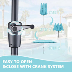 13Ft Large Patio Umbrella with Base Outdoor Double-Sided Market Extra Large Table Umbrella Easy Crank for Yard, Poolside