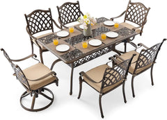 9 Piece Outdoor Dining Set, Cast Aluminum Retro for 8 Includes 86.6’’ Rectangular Table with and Umbrella Hole, Patio Dining Set