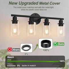 4-Light Bathroom Light Fixtures, Matte Black Modern Vanity Lights Over Mirror with Clear Glass Shade, Bathroom Wall Lamp