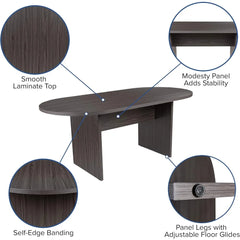 5-Piece Oval Conference Table Set - Includes 4 Black Chrome LeatherSoft Executive Chairs for Office Meetings