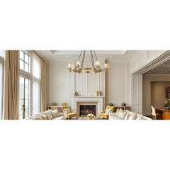 Hanging chandelier 36in Gold Chandeliers Wagon Chandelier Over Table, 6-Light Pendant Lighting Fixture Modern Crystal Chandelier