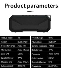 STONEGO Portable Bluetooth Speaker Wireless Flash Light Speaker TWS Bass Stereo IPX7 Waterproof Loudspeaker FM 12H Playtime
