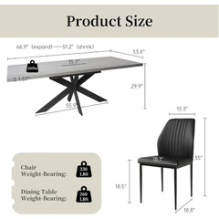 Modern 6-8 Person Expandable Dining Table – Space-Saving Rectangular Kitchen Table with Metal Frame & Wood