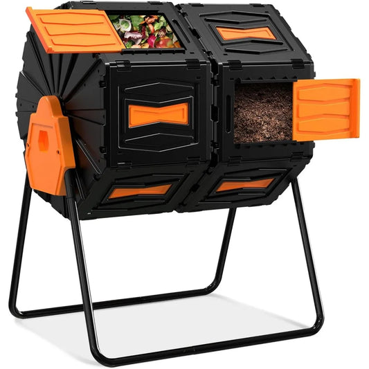 Compost TumblerEasy Assemble & Efficient Outdoor Compost Bin, 45 Gallon/170 Liter Large Dual Chamber Rotating Composter for