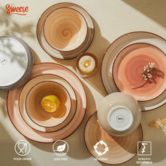 Plates and Bowls Sets, 18 Piece Dinnerware Set Porcelain Round Dinner Set for 6, Scratch Resistant Dishes Set, Dishwasher