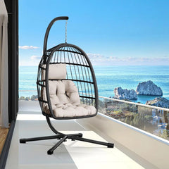 Egg Chair with Stand,Patio Rattan Wicker Hanging Swing Egg Chair Hammock Chair for Bedroom Porch Garden