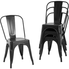 Set of 4 Industrial Metal Dining Chairs – Stackable Kitchen & Patio Chairs with 18” Seat Height