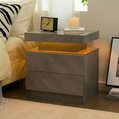 Nightstand LED Bedside Table for Bedroom Modern Night Stand with 2 Wood Drawers End Side Table for Bedroom