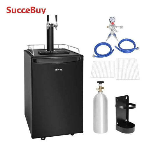 SucceBuy 152L Stainless Steel Beer Kegerator Draft Beer Dispenser Adjustable Faucet Regulator Keg Refrigerator Dual Tap for Home
