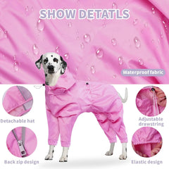 Dog Raincoat 4 Legs Dog Rain Jacket Pet Waterproof Rainproof Jacket with Leash Hole Reflective Lightweight Waterproof Jacket