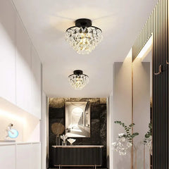 Modern Crystal Ceiling Lamp Hallway Cloakroom Small Chandelier French Style Semi Flush Mount Ceiling Light Gold /Black Luminaire