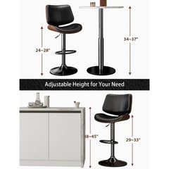 Swivel Bar Stools Set of 4, Adjustable Bentwood Barstools for Kitchen Counter, Modern PU Leather Upholstered Bar Chair