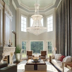 Large Crystal Chandelier Light fixtures -19-Light High Ceiling Hanging Chandeliers,3-Layers Luxury Chandeliers for High Ceilings