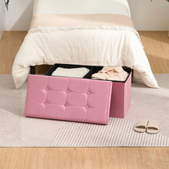 30 Inches Folding Storage Ottoman Bench Ottoman With Storage FootStool For Bedroom Living Room Holds Up To 570 Lb