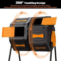 Compost TumblerEasy Assemble & Efficient Outdoor Compost Bin, 45 Gallon/170 Liter Large Dual Chamber Rotating Composter for
