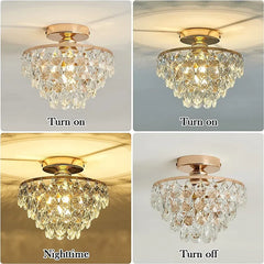 Modern Crystal Ceiling Lamp Hallway Cloakroom Small Chandelier French Style Semi Flush Mount Ceiling Light Gold /Black Luminaire