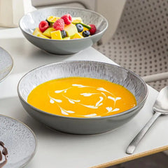 16-Piece Dinnerware Set - Round Plates & Bowls in Green & Grey