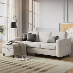 Sectional Sofa Couches for Living Room - 78'' Beige 3 Seat L-Shaped Couch , Modern Linen Convertible Sectionals Sofas