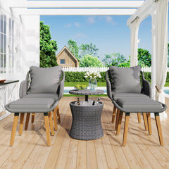 5 Pieces Outdoor Patio Furniture Set Wicker Bar Table with 2 Bistro Conversation Set With Single Chairs and Stools for Balcony