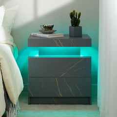Nightstand LED Bedside Table for Bedroom Modern Night Stand with 2 Wood Drawers End Side Table for Bedroom