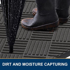 Front Door Mat Outside Entrance, Heavy Duty Outdoor Indoor Natural Rubber Doormat, Non Slip, Trap Dirt and Moisture, Easy Clean,