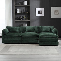 Modern Chenille L-Shaped Sectional Sofa with Moveable Ottoman & Memory Foam