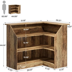 L-Shaped Home Bar Table with Stemware Racks, 4-Tier Corner Unit Liquor Wine, Brown,  Wine Cabinets