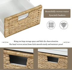 Storage Bench with 3 Drawers, 3 Rattan Baskets and Removable Cushion for Entryway, Shoe Bench End of Bed Bench 3-Cube
