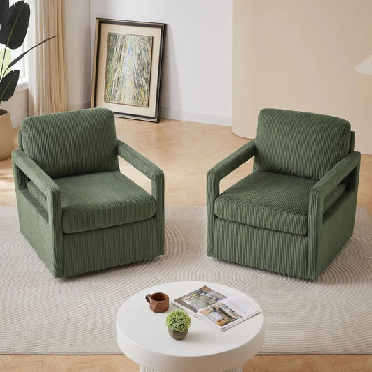 Accent Chairs for Living Room Set of 2 - Upholstered 360° Swivel Accent Chair with Track Arms, Swivel Barrel Chair Arm Club Chai