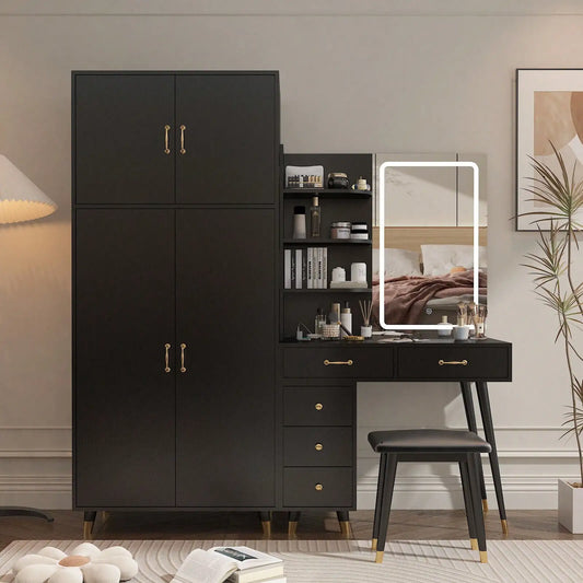 Large Vanity Table With Armoires Wardrobe Set Led Makeup Mirror Bedroom Dresser