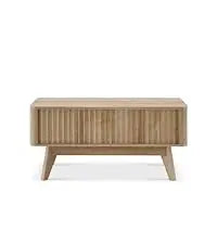 Mid-Century Modern Coffee Table with Sliding Doors & Storage – Wooden Living Room Centerpiece