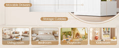55.1’’ Kids Bookshelf with Reading Nook, Toy Storage Organizer with Seat Cushion and 3 Movable Drawers, Kids Reading Nook