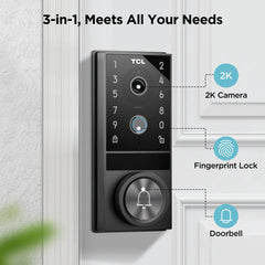 TCL D1 Max Security Video Smart Lock 2K Camera Doorbell & Fingerprint Keyless Entry 3-in-1 WiFi Door Lock PIR Motion Detection