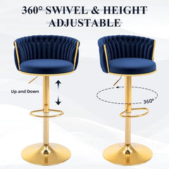 ABET Gold Bar Stools Set of 4, Velvet Woven Barstools, Swivel & Height Adjustable Counter Stools with Upholstered Backrest, Mode