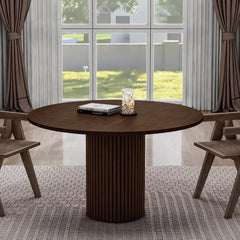 Modern Round Pedestal Dining Table – 47” Farmhouse Kitchen Table with Solid Wood Base