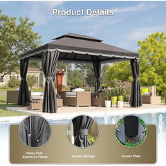 10x13 Outdoor Gazebo for Patio, Gazebo Canopy Tent with Mosquito Netting & Curtains, Party Tent Shelter with Waterproof Sunshade