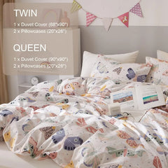 Twin Duvet Cover Kids 100% Cotton Butterfly White for Cute Bedding Set 3Pcs Ultra Soft Breathable Patterned Cartoon Comforter