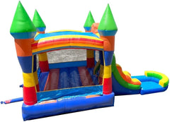 Inflatable Bounce House with Slide for Kids 26.5 X 12 X 14.5 Foot Backyard Rainbow Castle Smiley Face Combo Bouncer