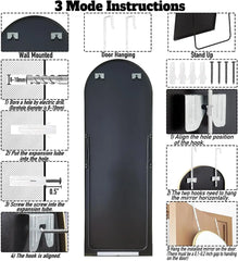 Door Hanging Full Length Mirror, Floor or Wall Mounted Metal Frame Arch Dressing Mirrors for Bedroom Bathroom Living Room