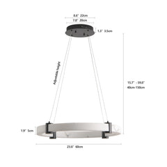23.6Inch Round LED Pendant Light Hanging Chandelier - Adjustable Height - Imitation Marble Finish Resin Ring- Dimmable Ceiling