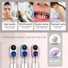 Toothbrush Holder and Cleaner for Bathroom Light Cleaning Fan Drying Round in Circle Automatic Rotating Cover Wall Mounted Smart