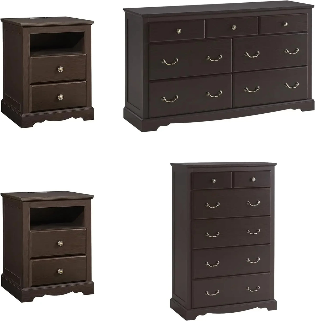 Farmhouse 4 Pieces Bedroom Sets Includes 7Drawers Dresser 6 Dresser Organizer, Two Nightstands with Charging Station Bedroom Set