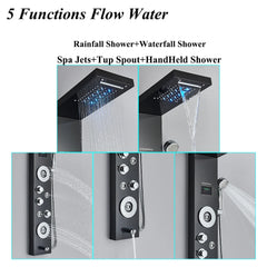 LED Shower Panel Tower System Rain Waterfall Shower Column With SPA Massage Temperature Screen athtub Water Mixer Tap Faucet Set