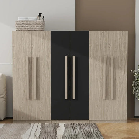 82.6" Wooden Armoire Wardrobe Cabinet with 6 Doors, 2 Drawers, 4 Storage Shelves & 4 Hanging Rods, Armoire Wardrobes Closet