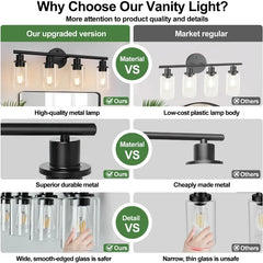 4-Light Bathroom Light Fixtures, Matte Black Modern Vanity Lights Over Mirror with Clear Glass Shade, Bathroom Wall Lamp