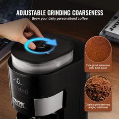 Succebuy Coffee Maker with Grinder Grind and Brew Coffee Maker Adjustable Grinding Coarseness for Home Office Restaurant