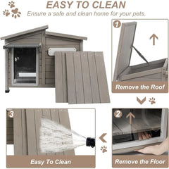 Outdoor Extra Large Dog House with Removable Floor, Raised Feet, Anti-Chewing Iron Frame – Wooden Kennel with Asphalt Roof